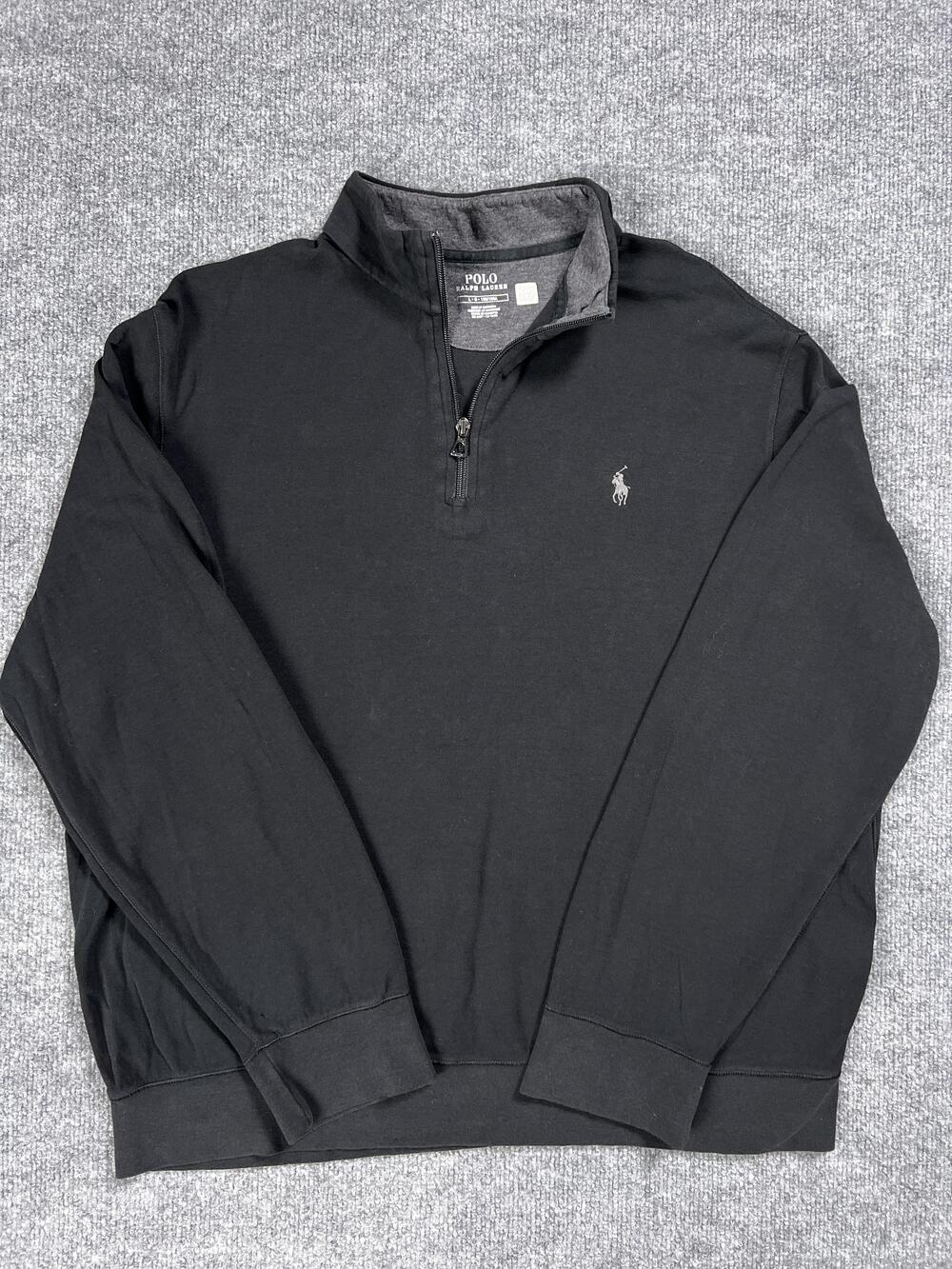 Polo Ralph Lauren Sweatshirt Black Quarter Zip Mock Neck Cotton Blend Mens Large